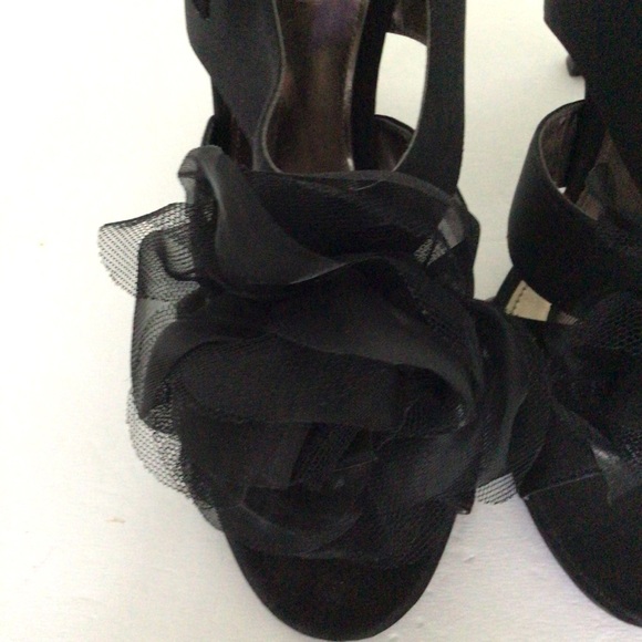 NINA BLACK SATIN STRAPPY SLINGBACK HEELS SIZE 8.5 CARLINA - Picture 6 of 14